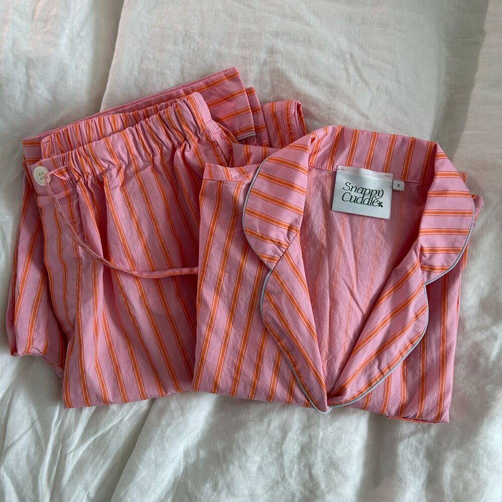 Snappy Cuddle Pink Orange Stripe Cotton Pajama Set Size 2 Medium